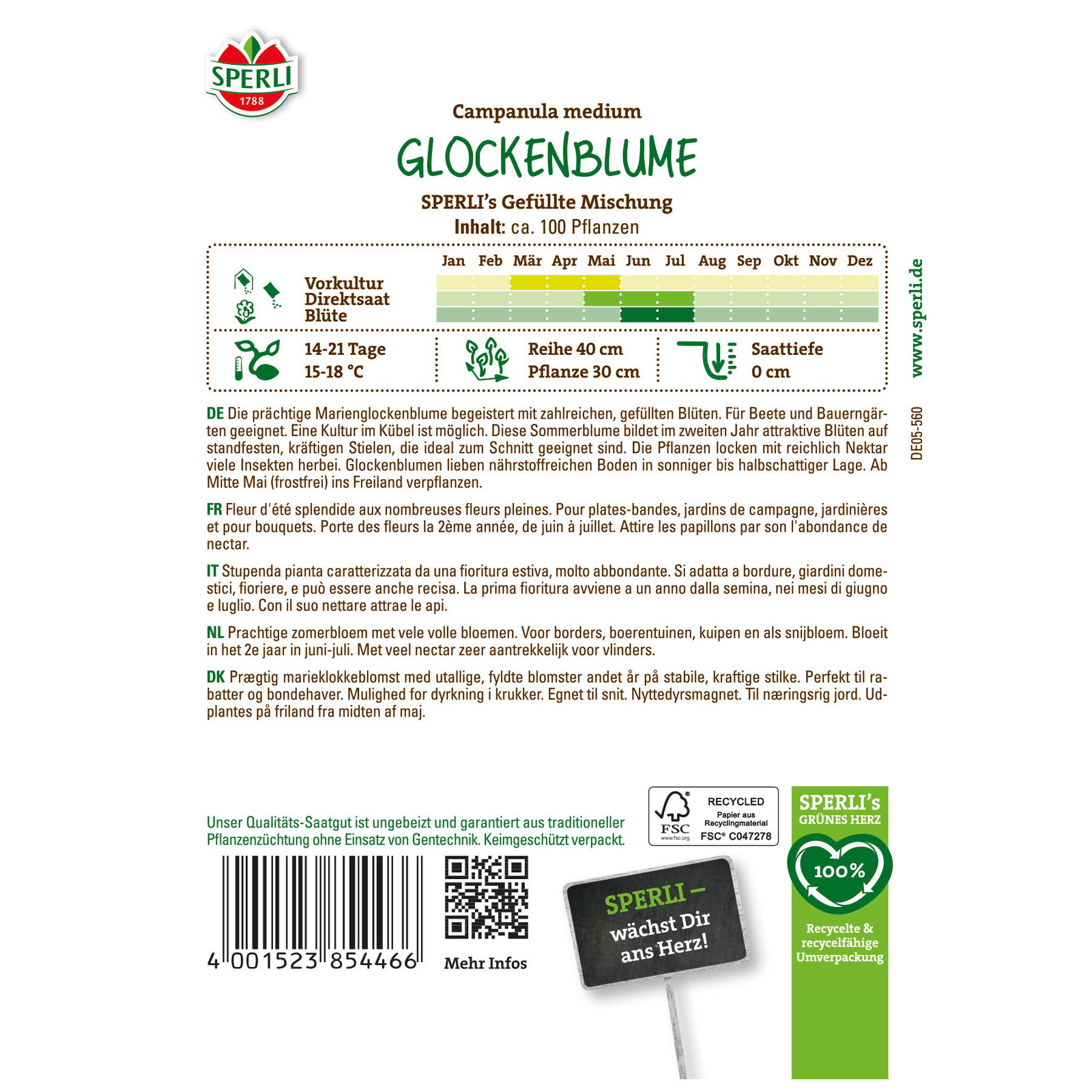 Sperli Blumensamenmischung, Glockenblume 'SPERLI's gefüllte Mischung' Sperli Blumensamenmischung, Glockenblume 'SPERLI's gefüllte Mischung'