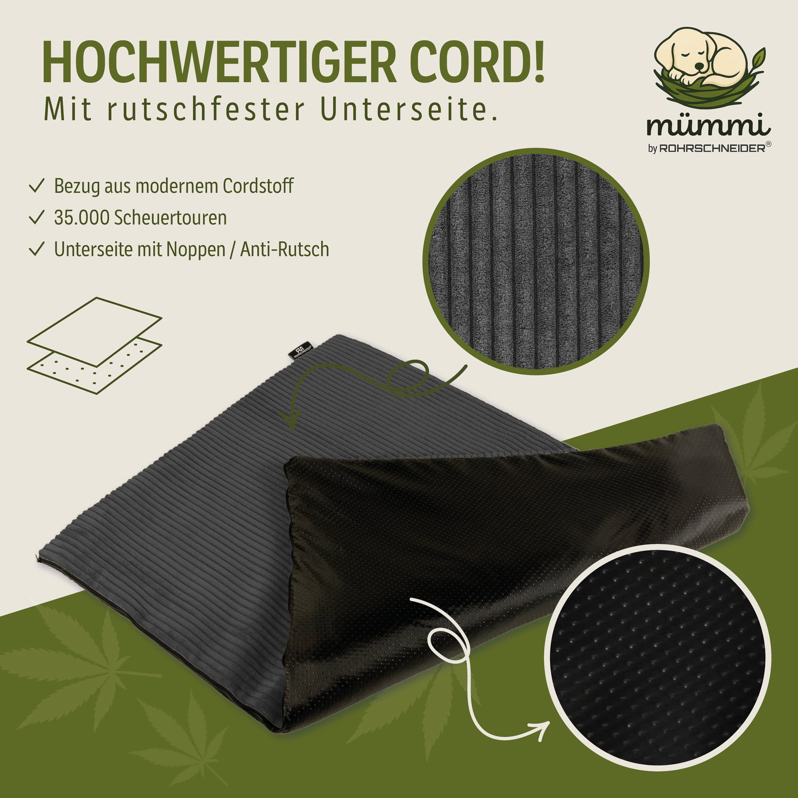 Mümmi by Rohrschneider Hundematte Cord, dunkelgrau, ca. 44 x 50 x 2 cm Mümmi by Rohrschneider Hundematte Cord, dunkelgrau, ca. 44 x 50 x 2 cm