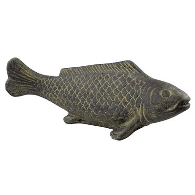 Fisch geschnitzt, grau, gefärbt, Steinguss, 16 x 40 x 13 cm