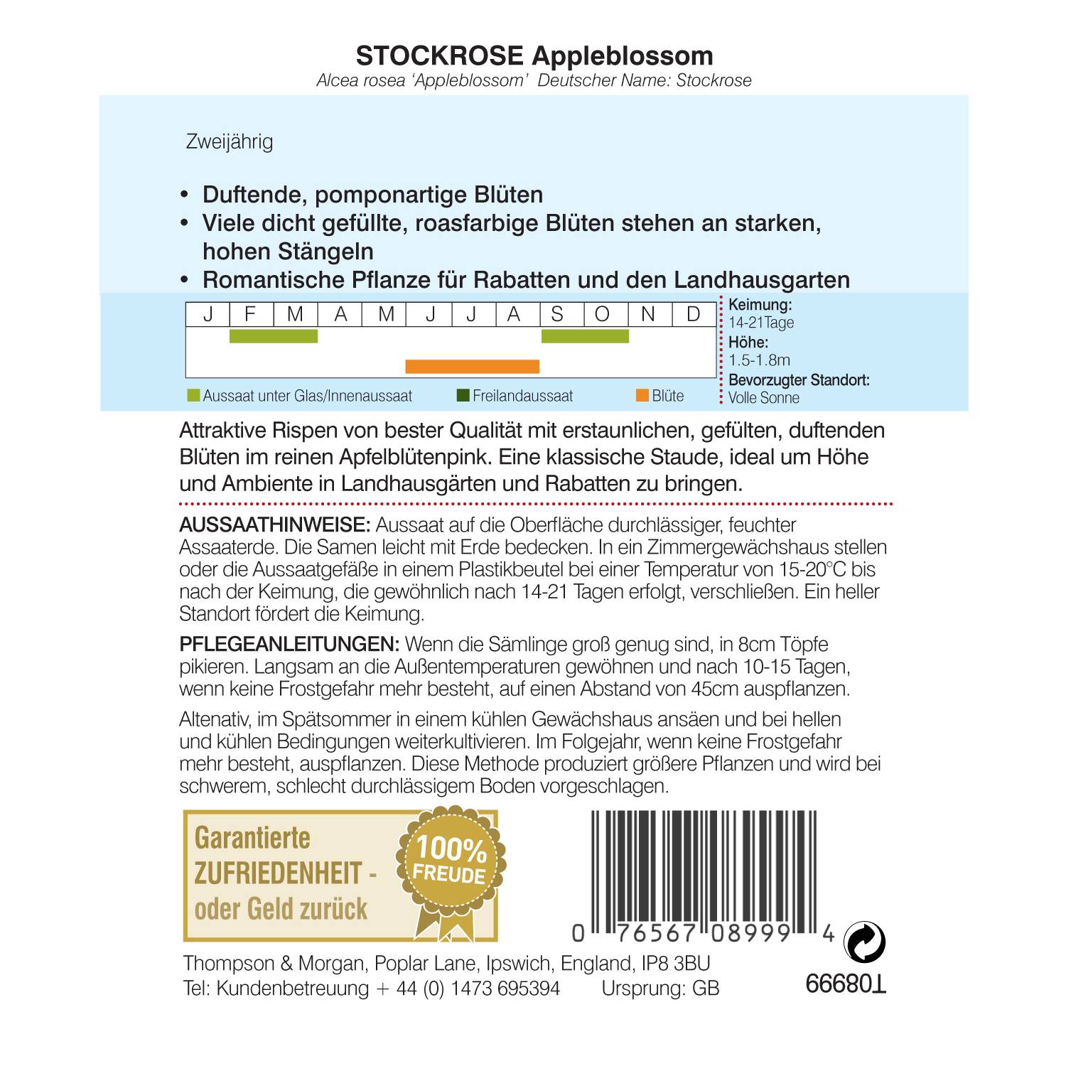 Thompson & Morgan Blumensamen Stockrose Appleblossom