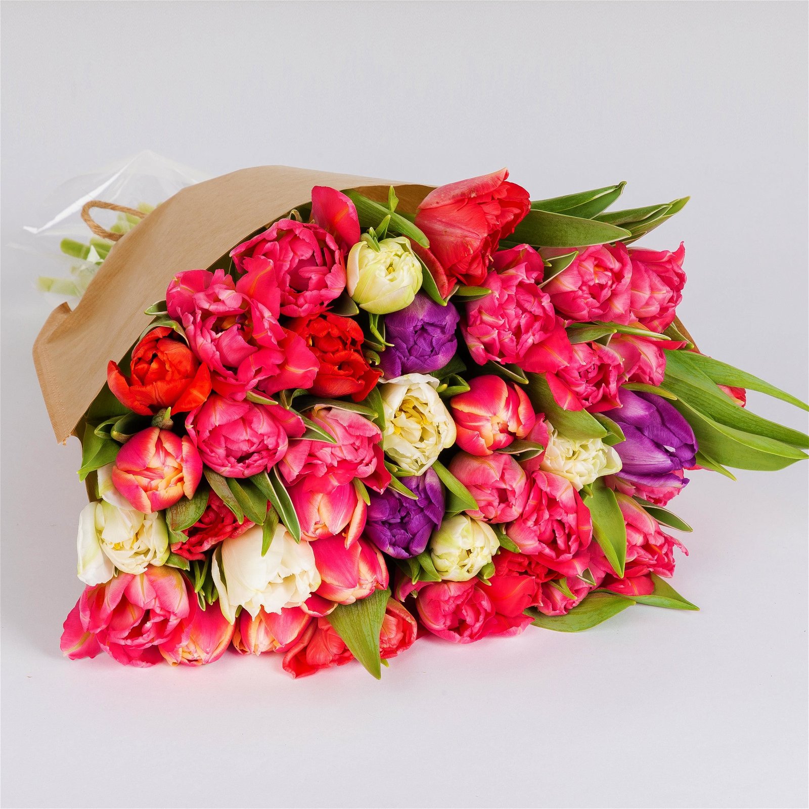 Blumenbund mit Tulpen, 30er-Bund, bunt, gefüllte Blüte, inkl. gratis Grußkarte