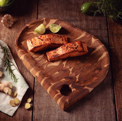 Stirnholz-/Servierbrett, Teakholz, 3 x 45 x 34 cm