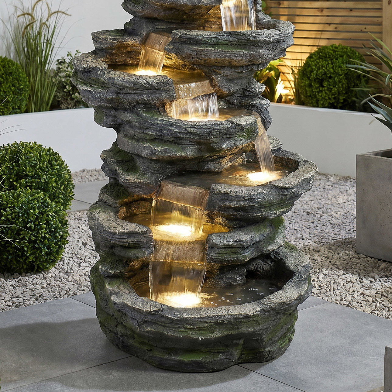 Gartenbrunnen inkl. Pumpe & Licht, Echtholzoptik, 78 x 78 x 147 cm Gartenbrunnen inkl. Pumpe & Licht, Echtholzoptik, 78 x 78 x 147 cm