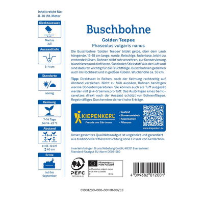 Gemüsesamen, Buschbohnen 'Golden Teepee'