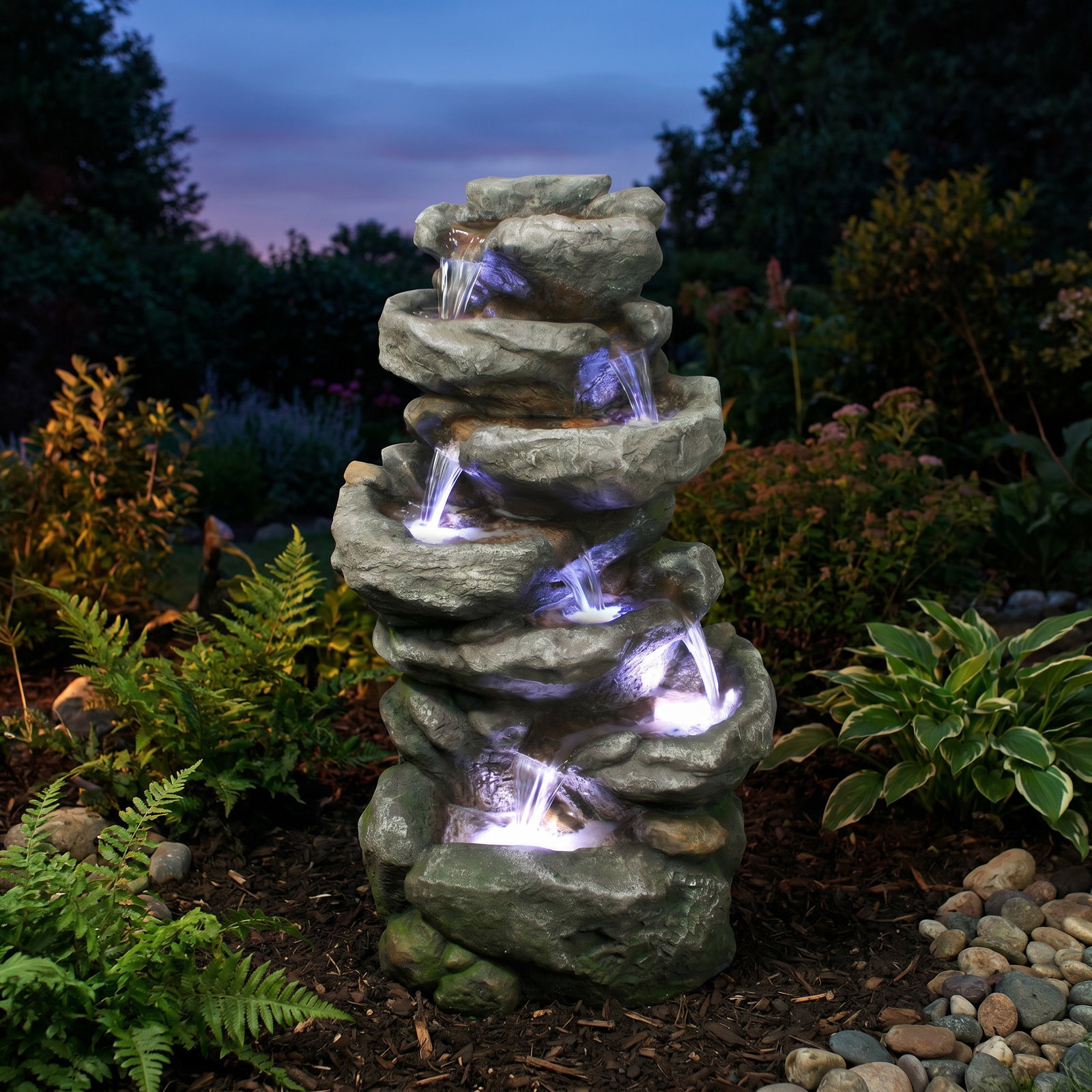 Brunnen aus Polyresin mit Pumpe, LED-Beleuchtung,10 m Kabel, ca. 56x44x102 cm Brunnen aus Polyresin mit Pumpe, LED-Beleuchtung,10 m Kabel, ca. 56x44x102 cm