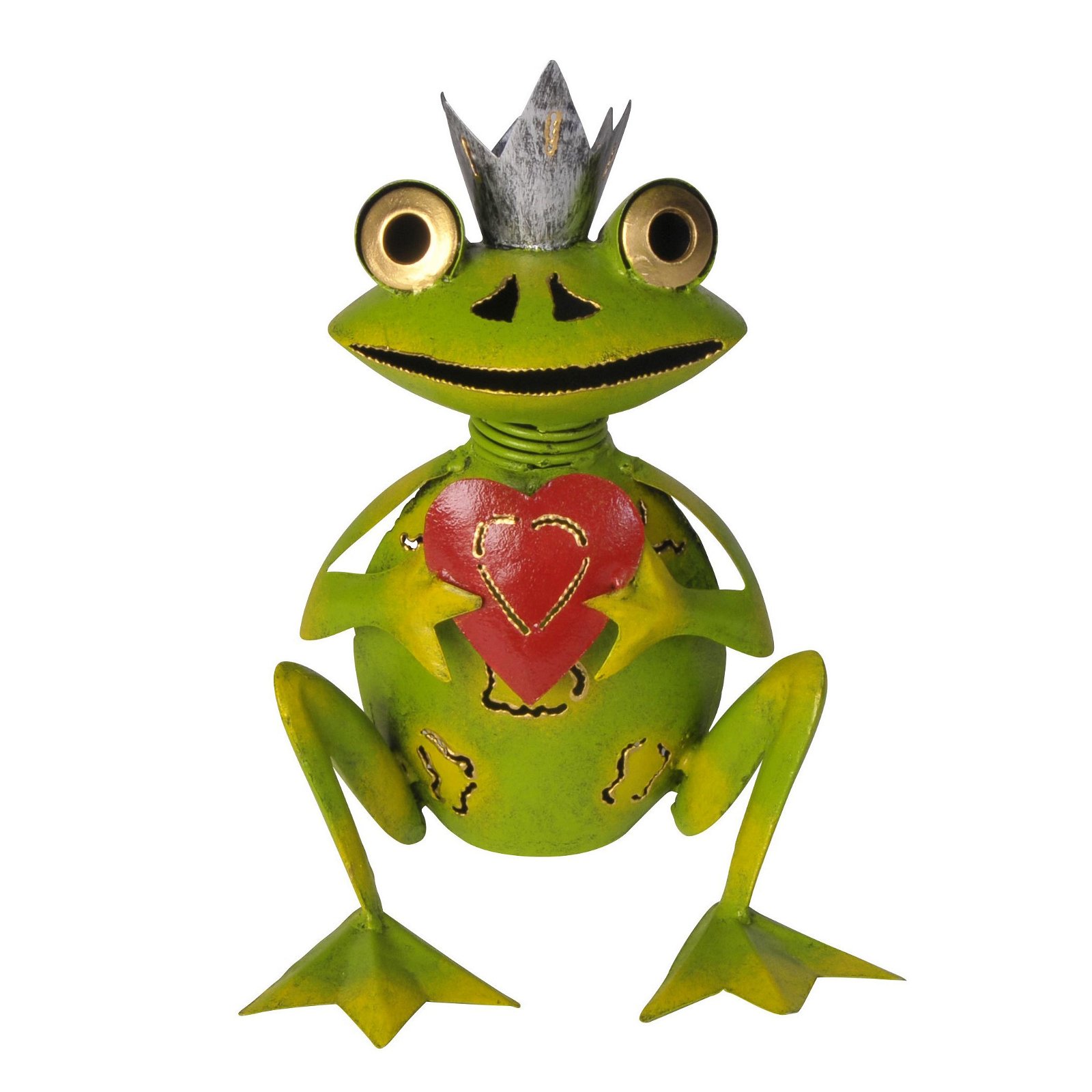 Froschkönig mit Herz sitzend, grün/ rot, 26 x 18 x 19 cm