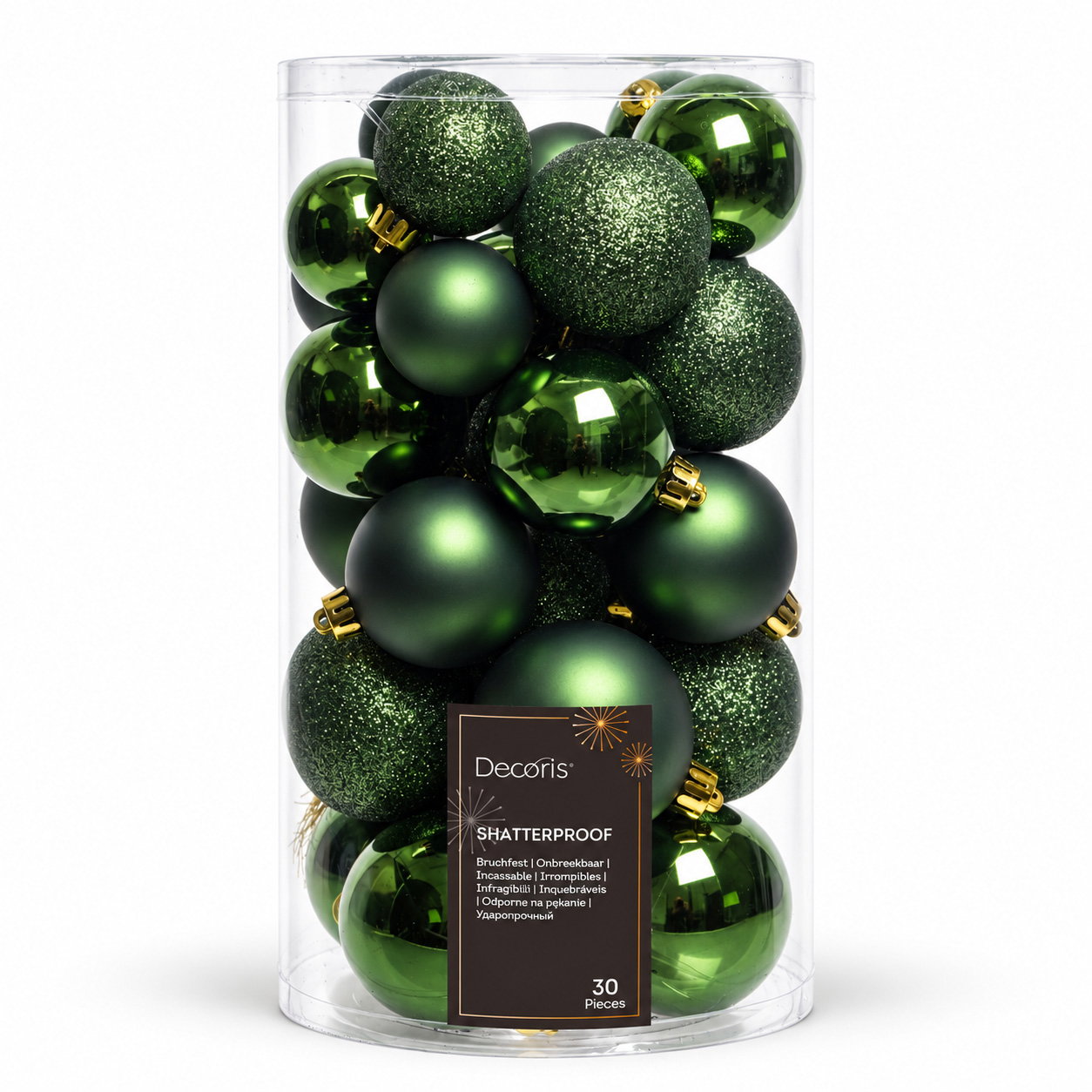 Kugelmix, 30 Kugeln, piniengrün, glanz, matt & glimmernd Kugelmix, 30 Kugeln, piniengrün, glanz, matt & glimmernd