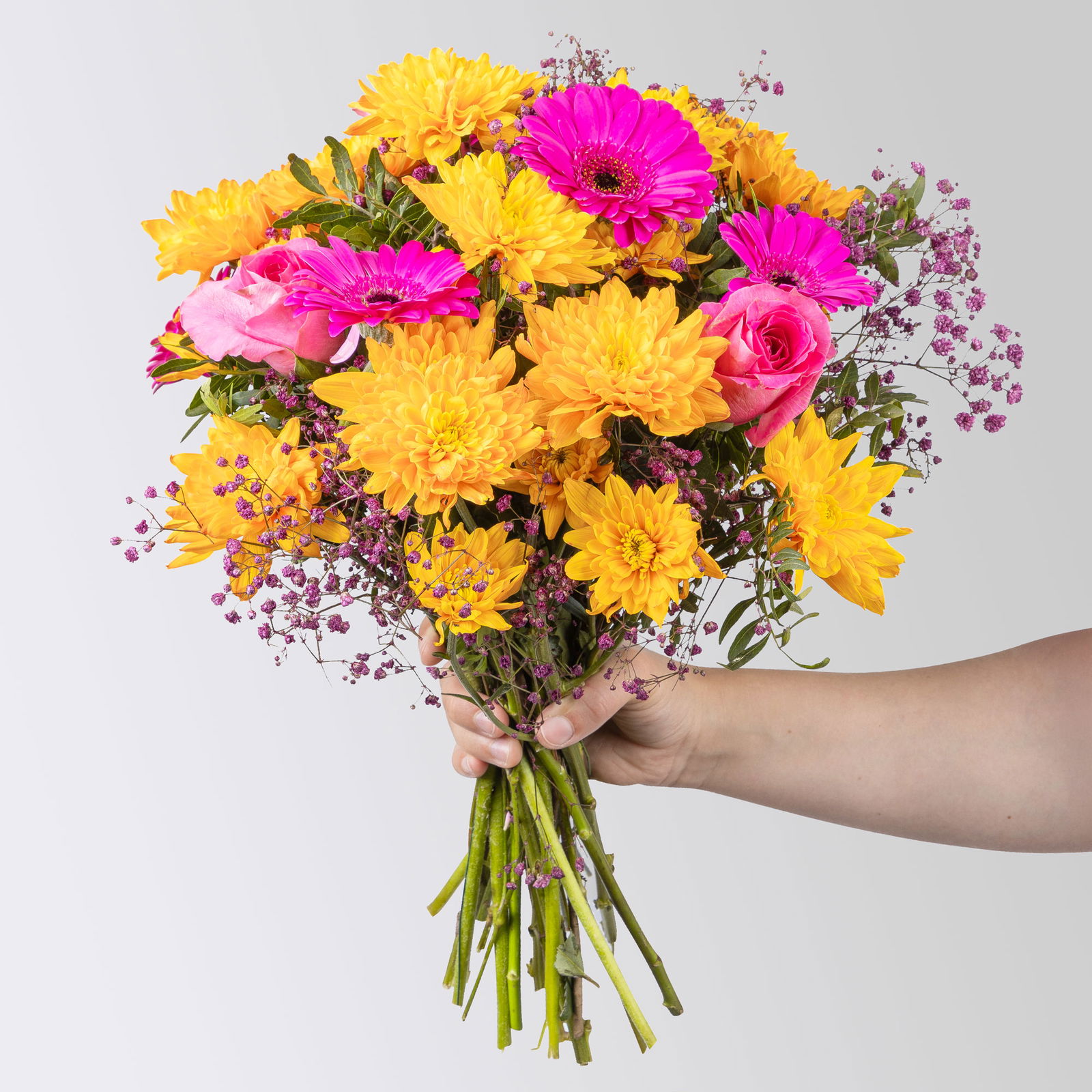 Blumenstrauß 'Prima' pink-orange, handgebunden