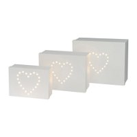 3er-Set Geschenkbox mit LED-Herz, rechteckig, creme