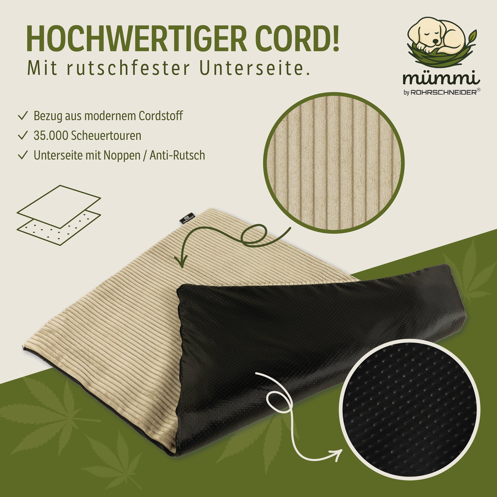 Mümmi by Rohrschneider Hundematte Cord, beige, ca. 44 x 50 x 2 cm Mümmi by Rohrschneider Hundematte Cord, beige, ca. 44 x 50 x 2 cm