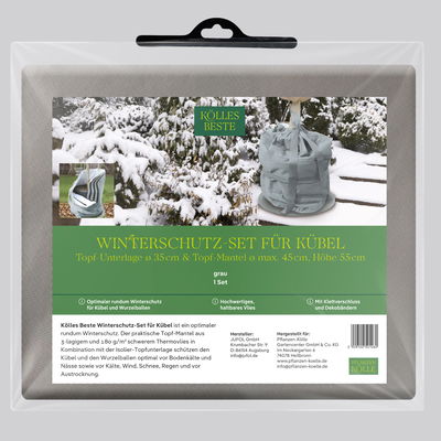 Kölles Beste Winterschutz-Set, Topfmantel & Topfunterlage, grau