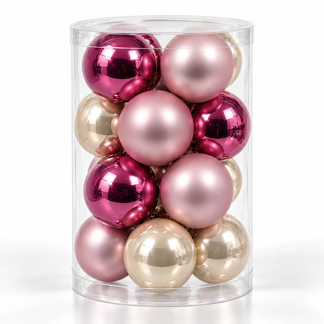 Glas-Kugelmix, 16 Kugeln je Ø 8 cm, puderrosa, perle & dunkelrosa