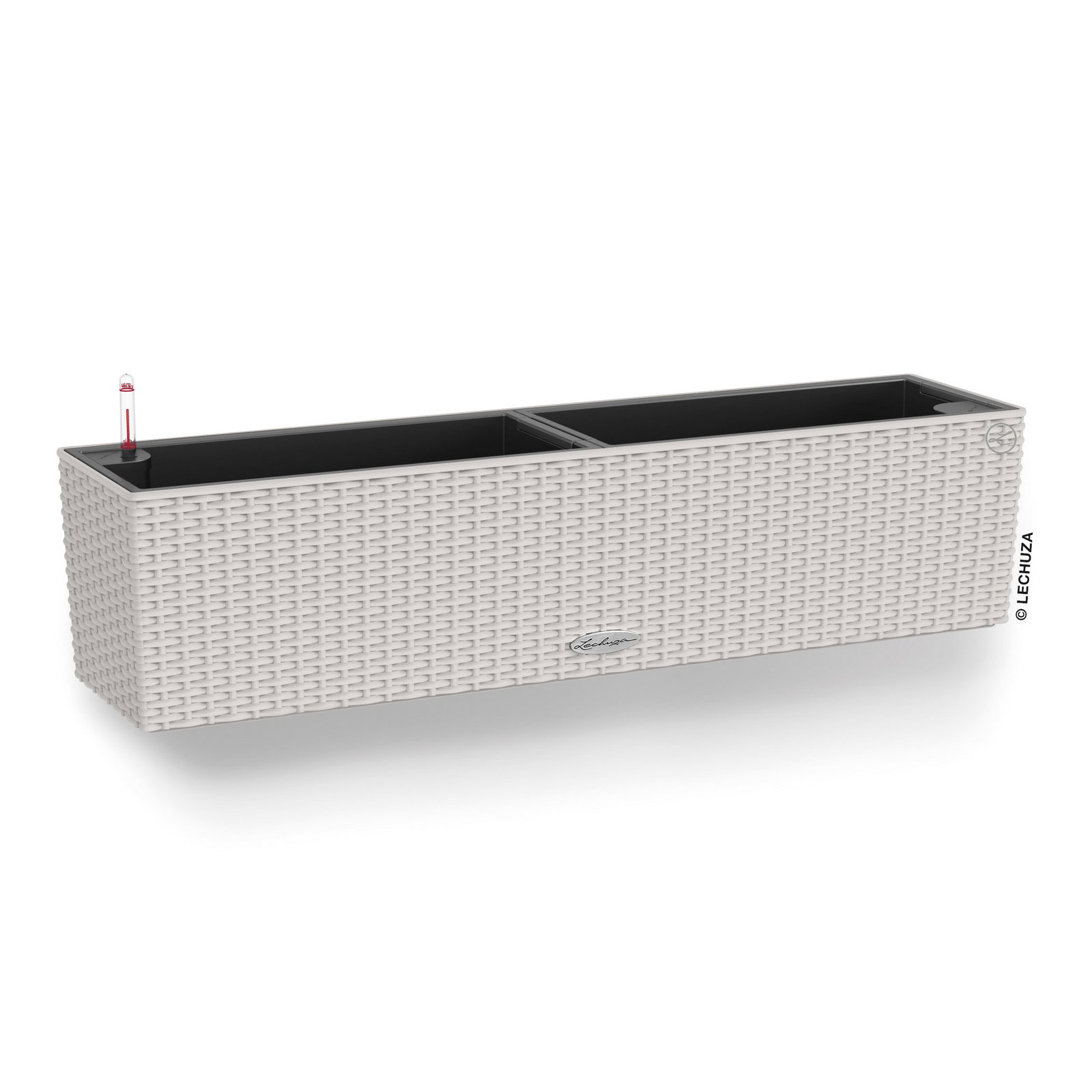 LECHUZA Balconera Cottage 100 Balkonbak - Zelfwatergevend Systeem - Vlechtlook Grafietzwart - 99x19x19cm