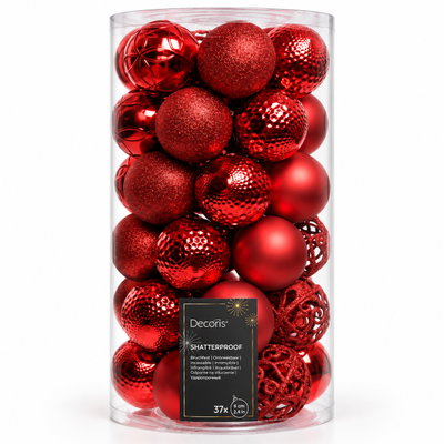 Kugelmix, 37er-Set, weihnachtsrot, Kunststoff, ca. Ø 6 cm Kugelmix, 37er-Set, weihnachtsrot, Kunststoff, ca. Ø 6 cm