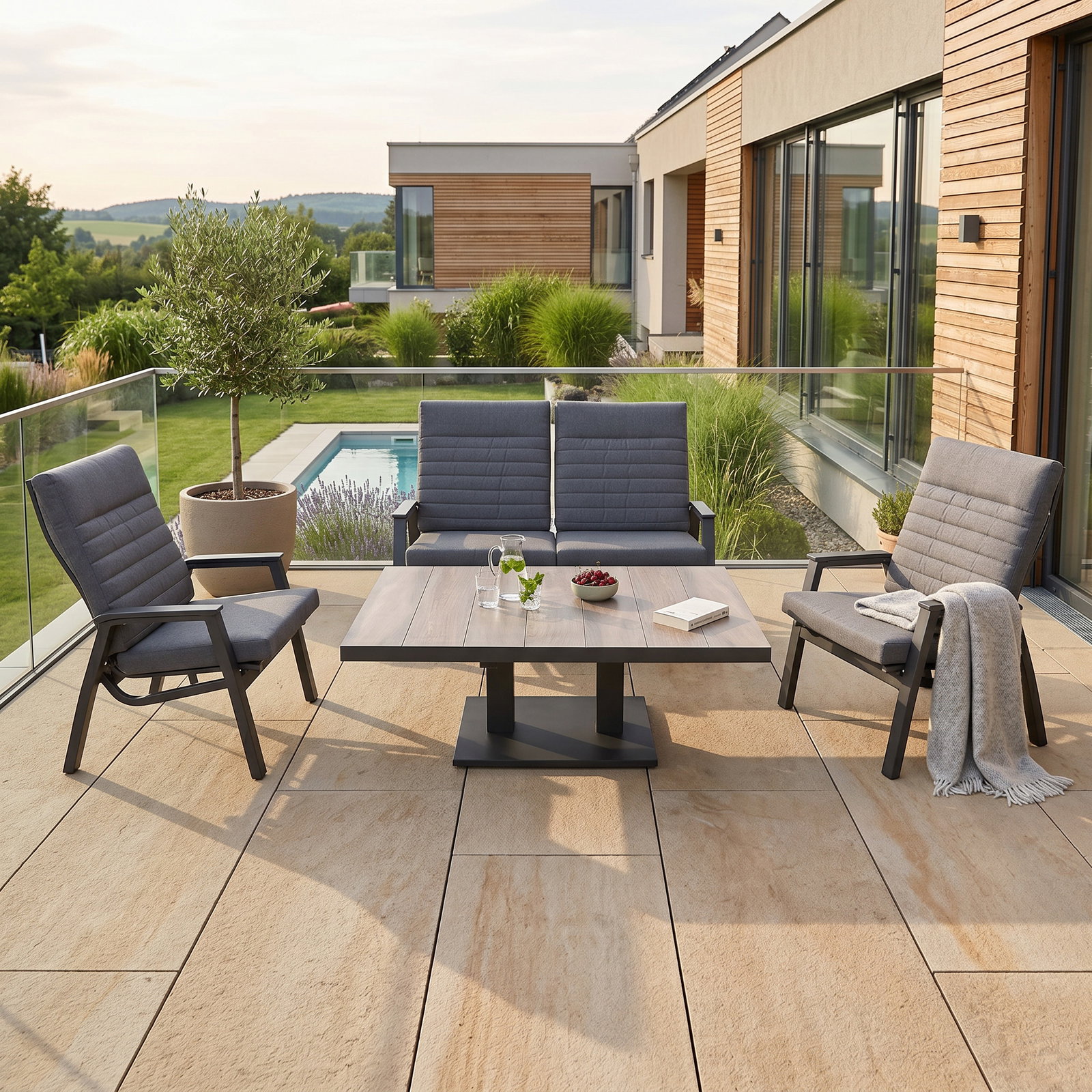 Gartentisch 'Paris' mit Keramikplatte, 140 x 85 x 49-72 cm