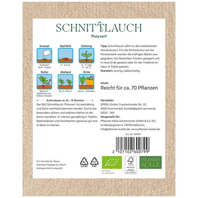 Kölle Bio Saatgut Schnittlauch 'Polyvert', grün