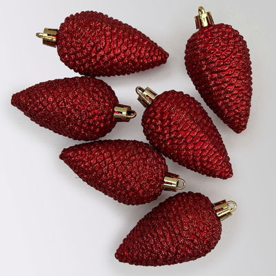 Glitter Zapfen, 6er-Set, weihnachtsrot, Höhe ca. 8 cm Glitter Zapfen, 6er-Set, weihnachtsrot, Höhe ca. 8 cm