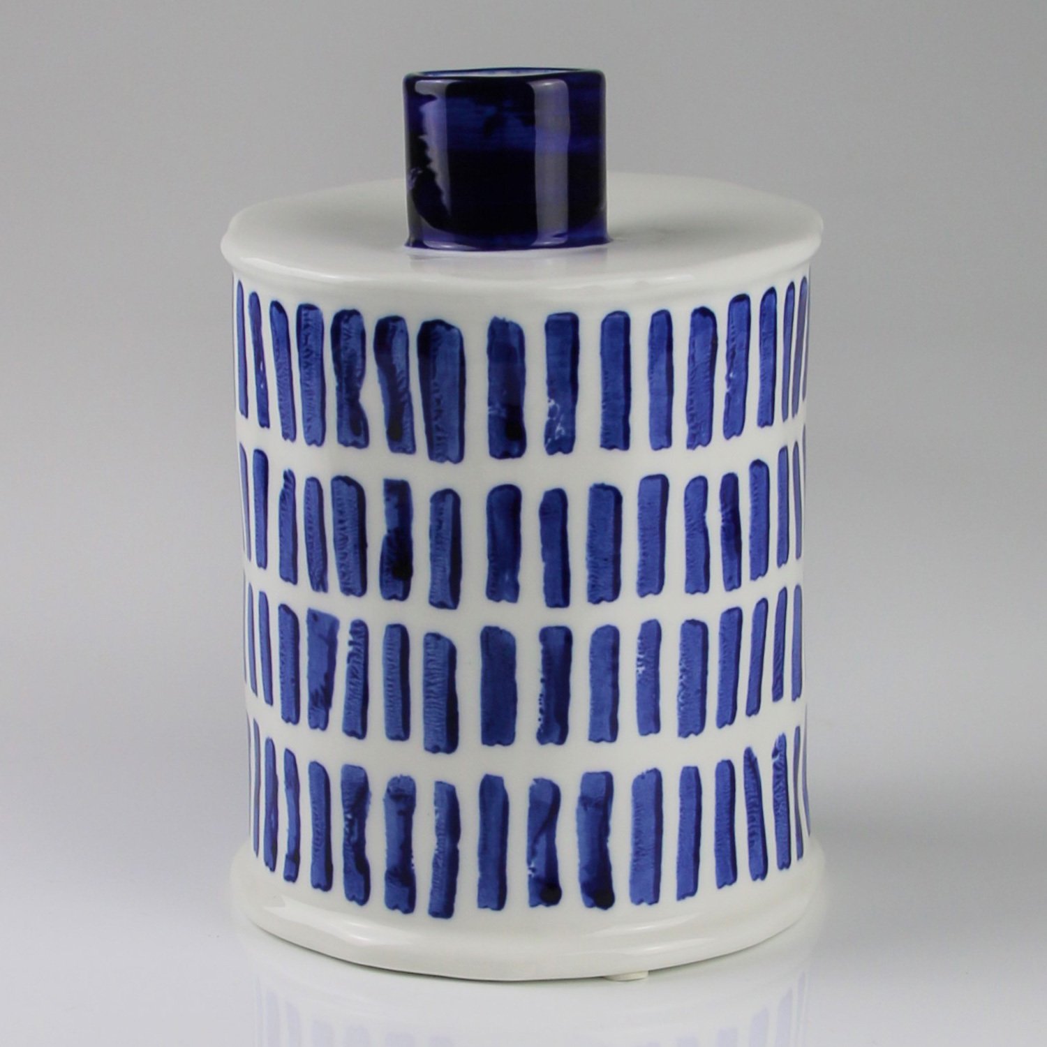 Keramikvase mit Streifenmuster, blauweiß, Ø 14 x H 20 cm