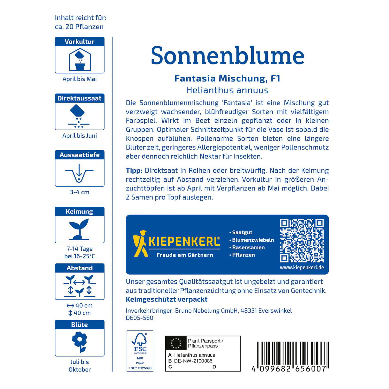 Blumensamen, Sonnenblume 'Fantasia Mix', gelb