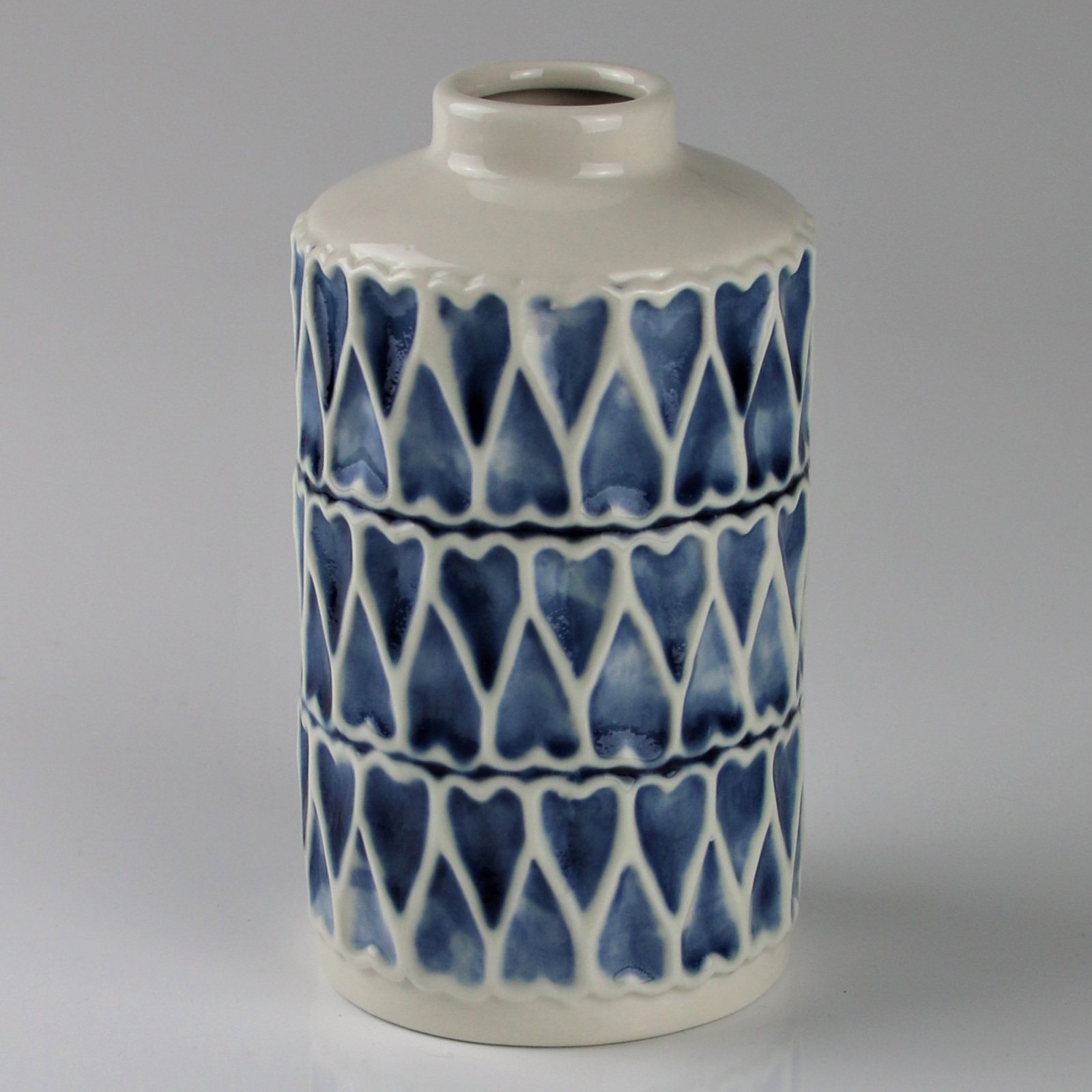 Keramikvase, blau-weiß, H 17 x Ø 9 cm