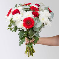 Blumenstrauß 'Prima' rot-weiß, handgebunden