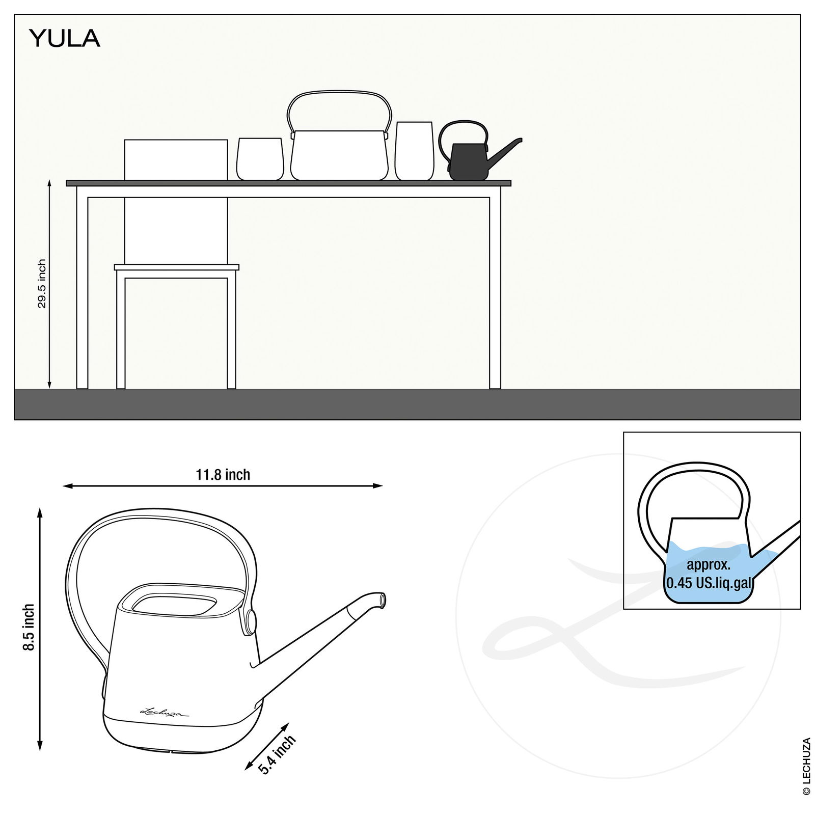 Lechuza 'Yula' Gießkanne, weiß/grau seidenmatt, 1,7 Liter