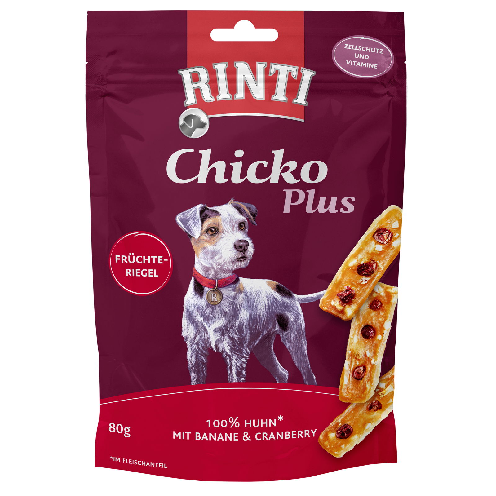 Rinti Chicko Plus Früchteriegel, mit Huhn, 80 g