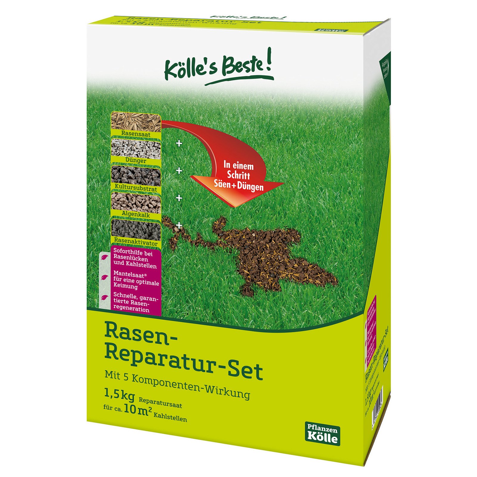 Kölle's Beste Rasen-Reparatur-Set mit 5 Komponenten-Wirkung, 1,5 kg