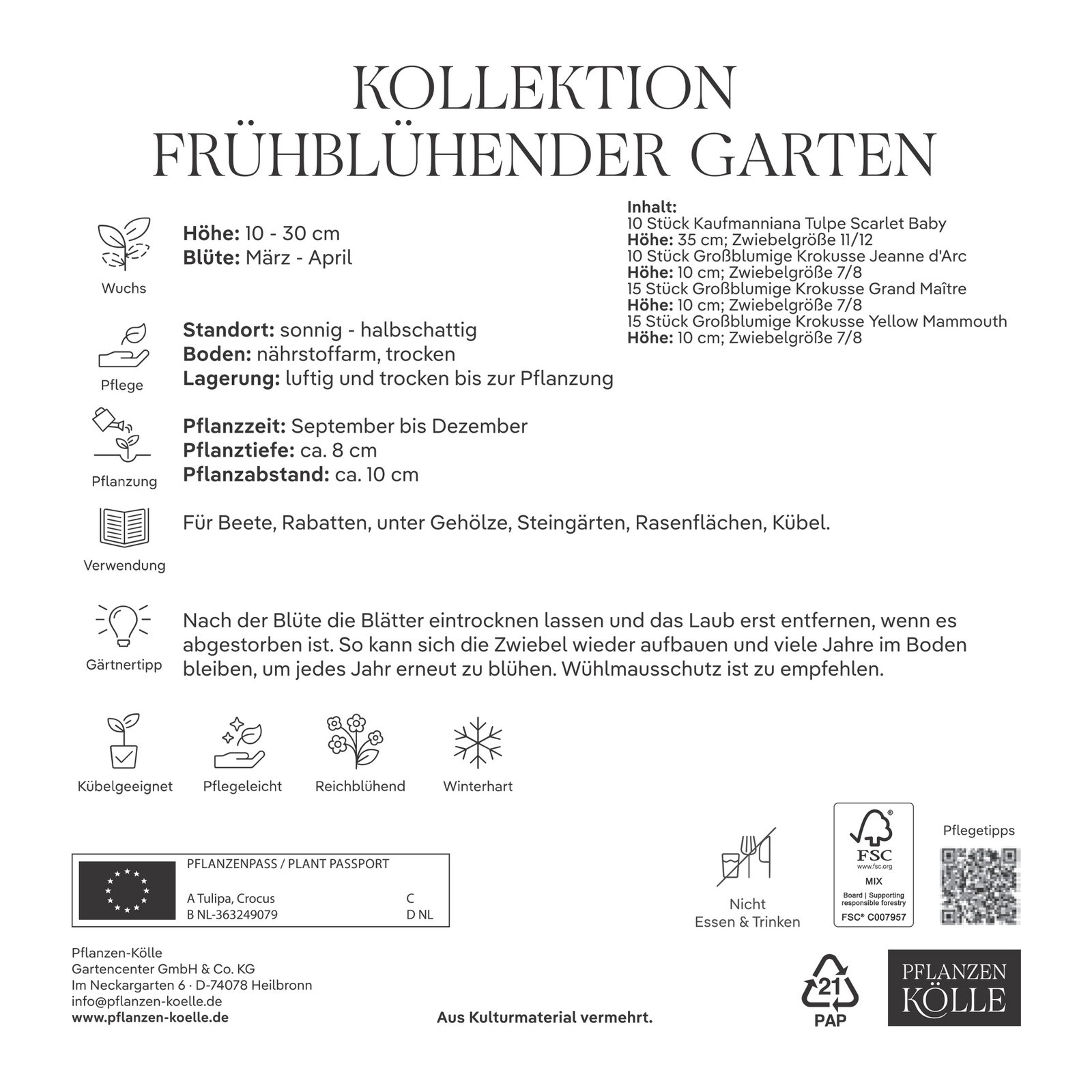 Frühblühende Gartenmischung, 50 Blumenzwiebeln Frühblühende Gartenmischung, 50 Blumenzwiebeln