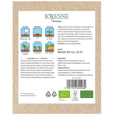 Kölle Bio Kräutersamen, Kresse 'Einfache'