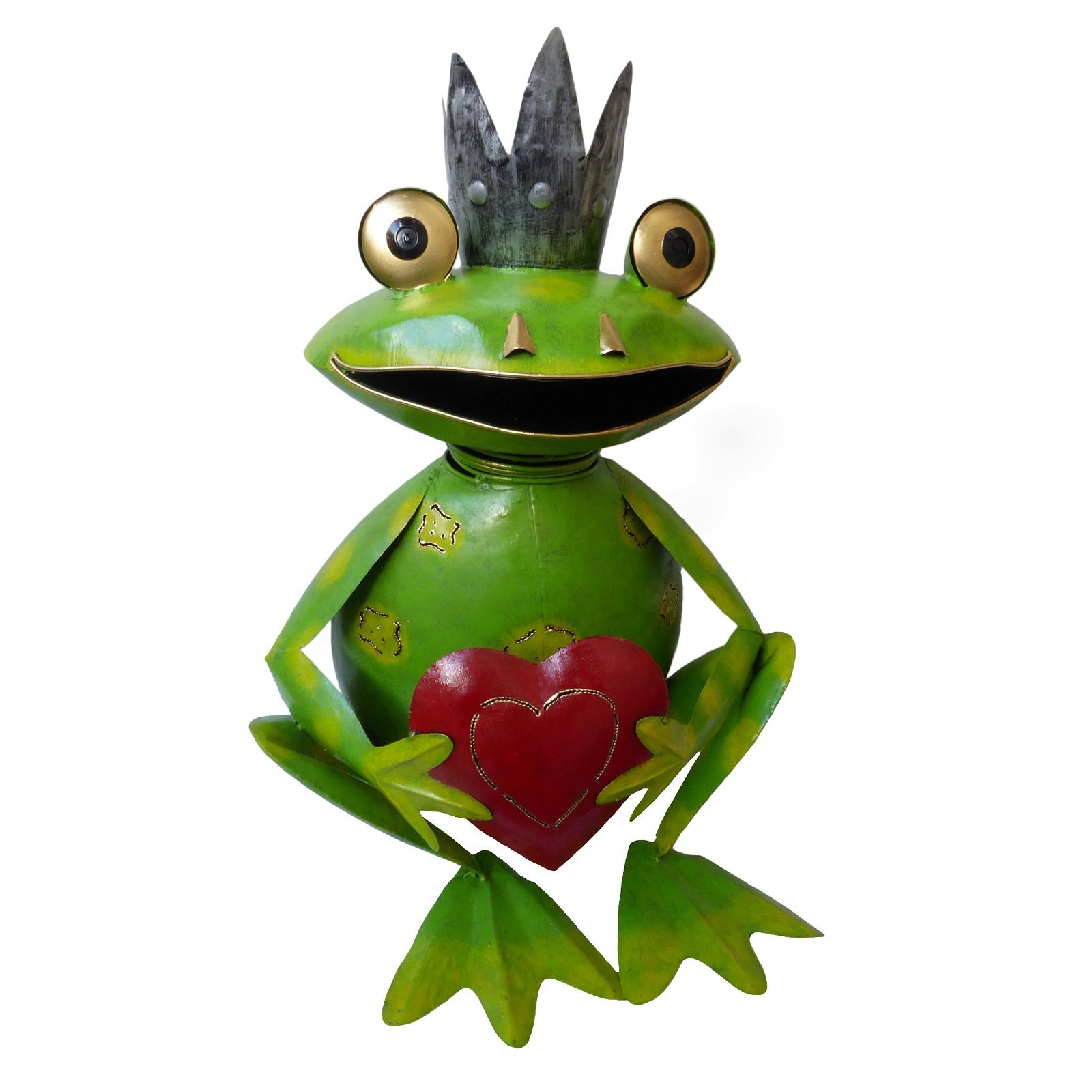 Froschkönig mit Herz sitzend, grün/ rot, 67 x 56 x 36 cm