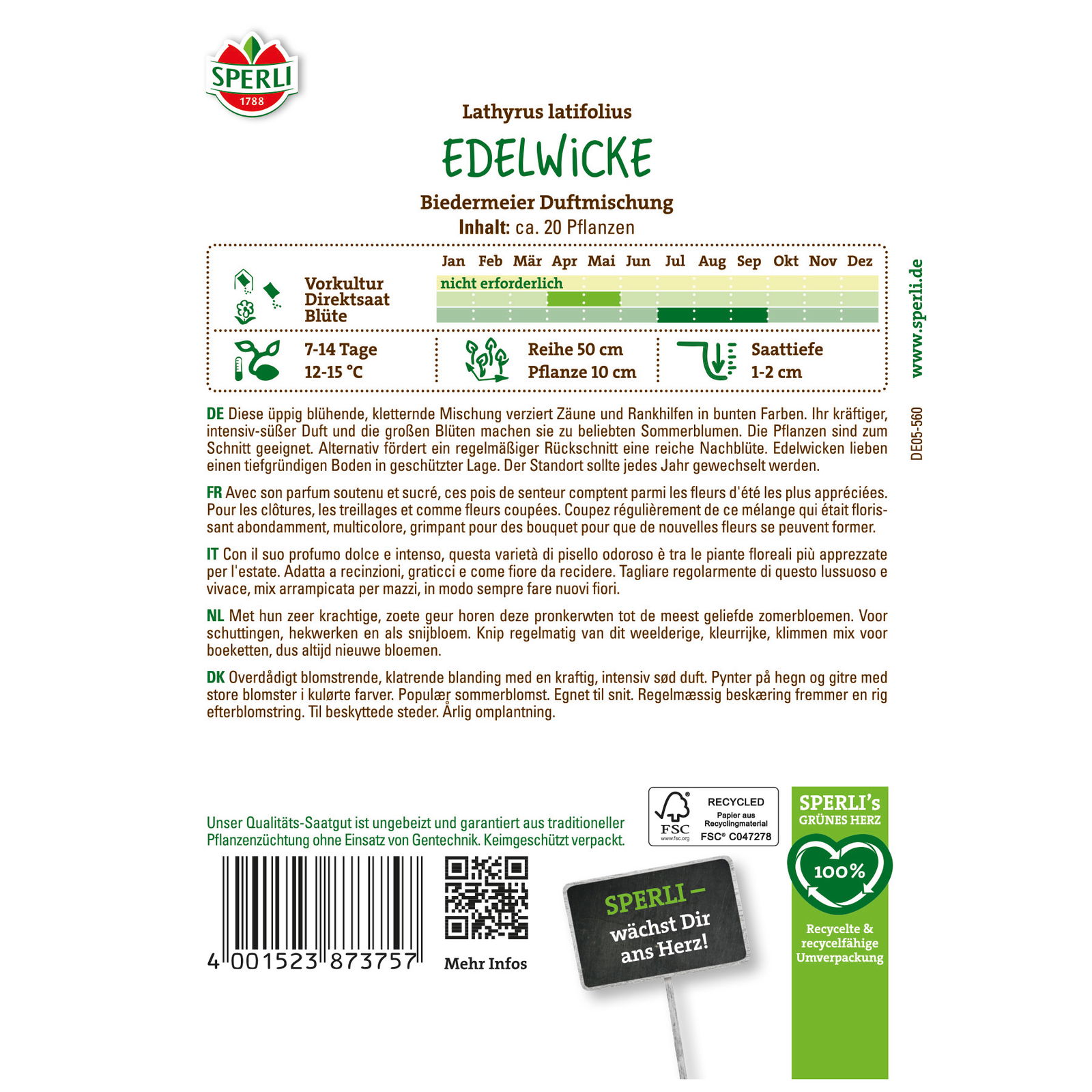 Sperli Blumensamen, Edelwicke 'Biedermeier Duftmischung' Sperli Blumensamen, Edelwicke 'Biedermeier Duftmischung'