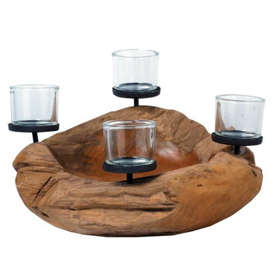 Schale mit vier Glasteelichtern, Ø 40 x H 20 cm Schale mit vier Glasteelichtern, Ø 40 x H 20 cm