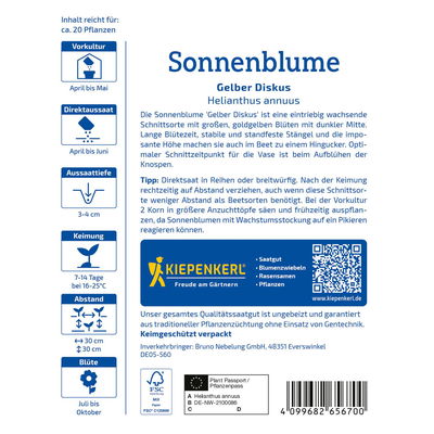 Sonnenblumensamen, Sonnenblume 'Gelber Diskus' Sonnenblumensamen, Sonnenblume 'Gelber Diskus'