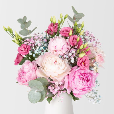 Bunter Schnittblumen-Mix mit Pfingstrosen & Lisianthus Bunter Schnittblumen-Mix mit Pfingstrosen & Lisianthus