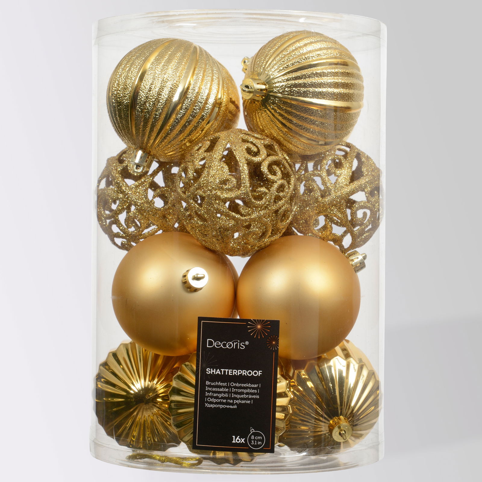 Christbaumkugelnkugelmix, 16er-Set, hellgold, ca. Ø 8 cm Christbaumkugelnkugelmix, 16er-Set, hellgold, ca. Ø 8 cm