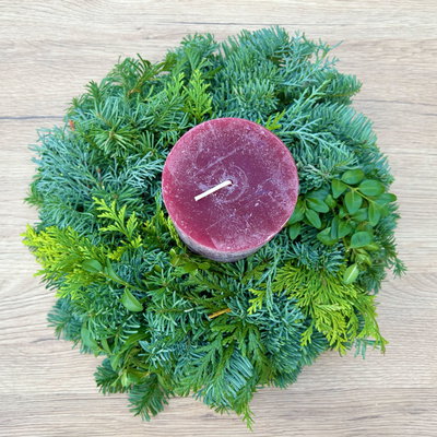 Stumpenkranz aus Mixgrün, halbrund gebunden, ca. 20 cm Ø, 2 Stück Stumpenkranz aus Mixgrün, halbrund gebunden, ca. 20 cm Ø, 2 Stück