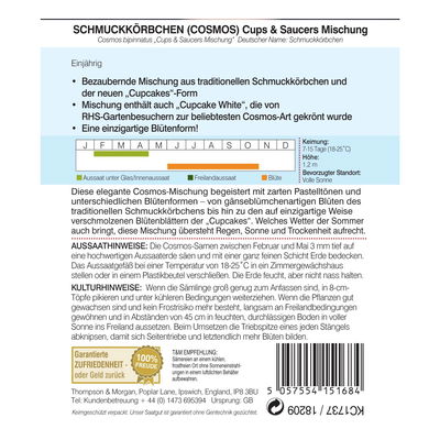 Blumensamen, Cosmea 'Cups & Saucers', weiß, lila, 50 Stück