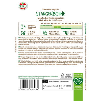 Sperli Saatgut Stangenbohne 'Mombacher Speck', grün Sperli Saatgut Stangenbohne 'Mombacher Speck', grün