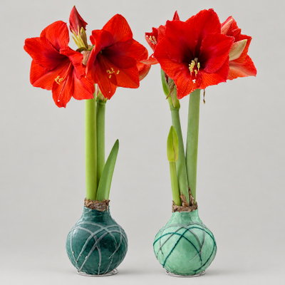 Amaryllis in Wachs XL, Dekor 'Forest Mix' Farbe zufällig, Blüte rot, 2 Pflanzen Amaryllis in Wachs XL, Dekor 'Forest Mix' Farbe zufällig, Blüte rot, 2 Pflanzen