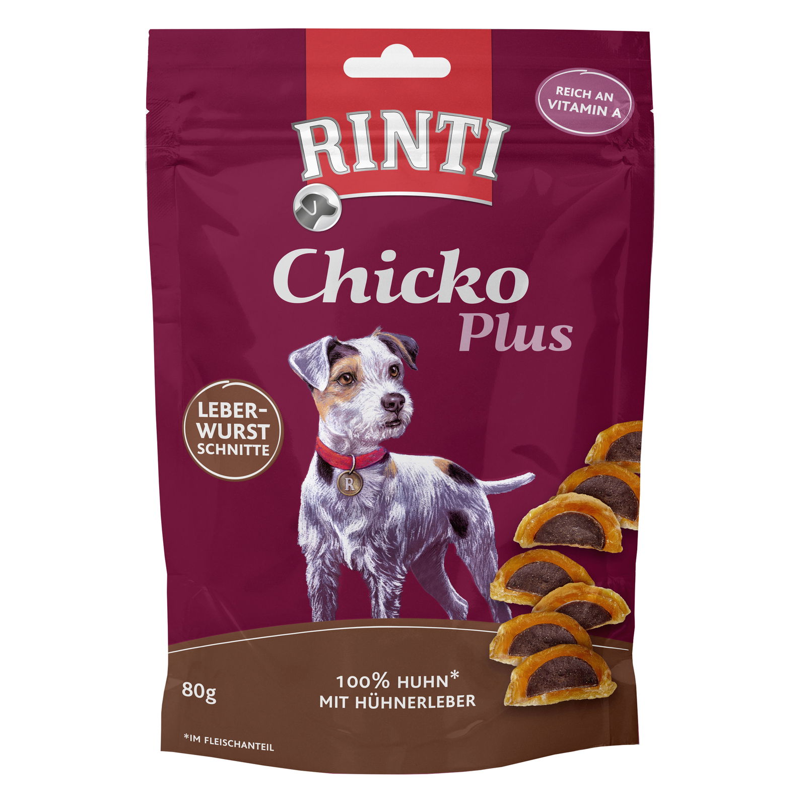 Rinti Snack Chicko Plus, Leberwurstschnitte, 80 g