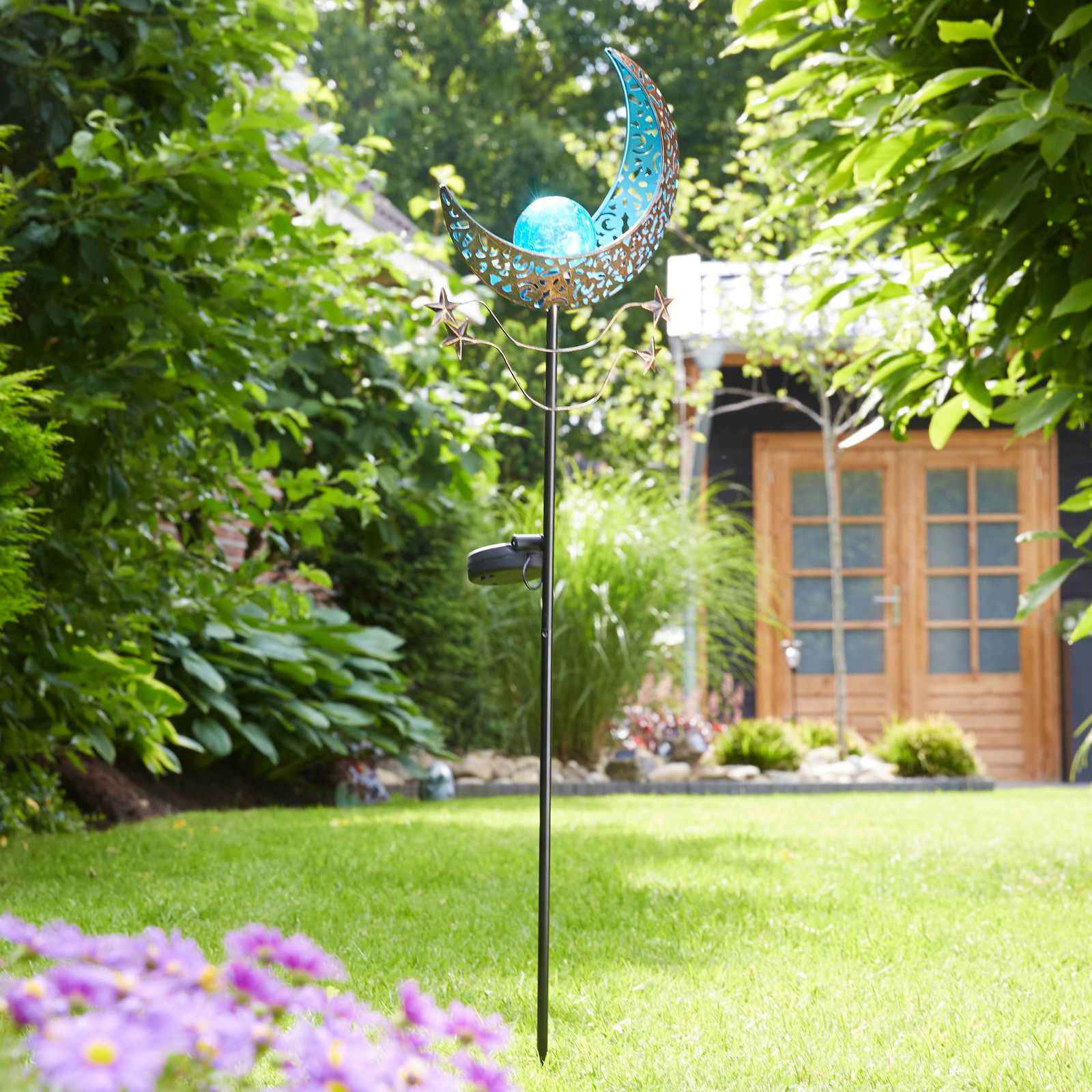 Solargartenstecker Mandala Moon, blau, 17,5 x 6,0 x 85,0 cm