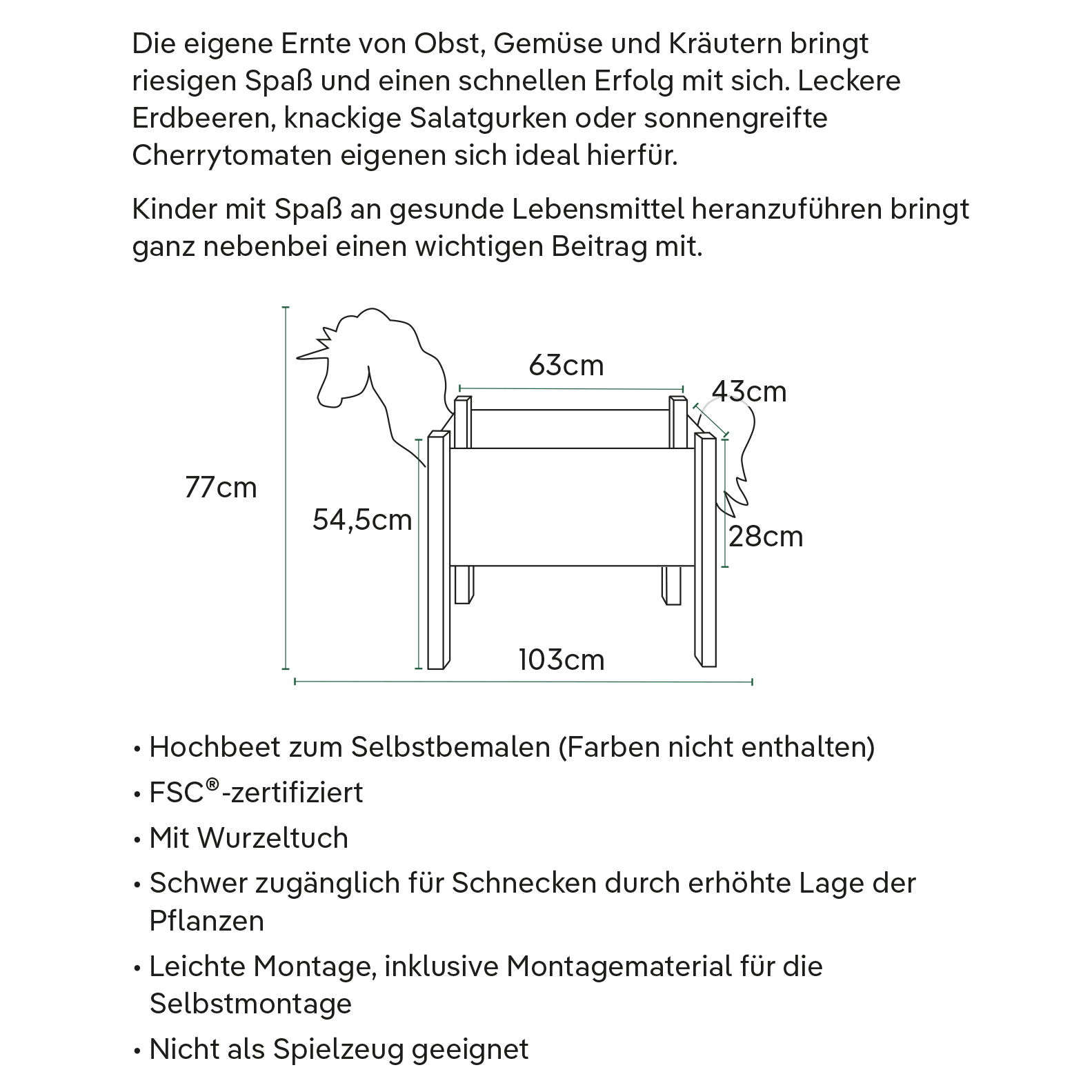 Kölle Kinderhochbeet 'Einhorn', natur, ca. 63 x 43 x H55 cm