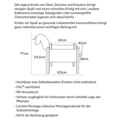 Kölle Kinderhochbeet 'Einhorn', natur, ca. 63 x 43 x H55 cm