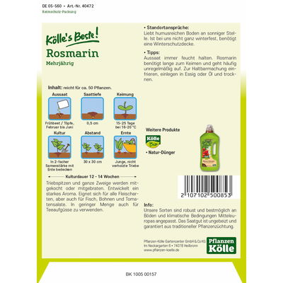 Kölles Beste Rosmarin mehrjährig, 6 g Kölles Beste Rosmarin mehrjährig, 6 g