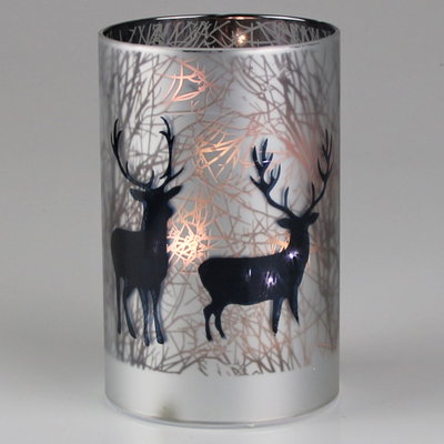 Windlicht mit Hirschmotiv, silber, Ø9xH14 cm Windlicht mit Hirschmotiv, silber, Ø9xH14 cm