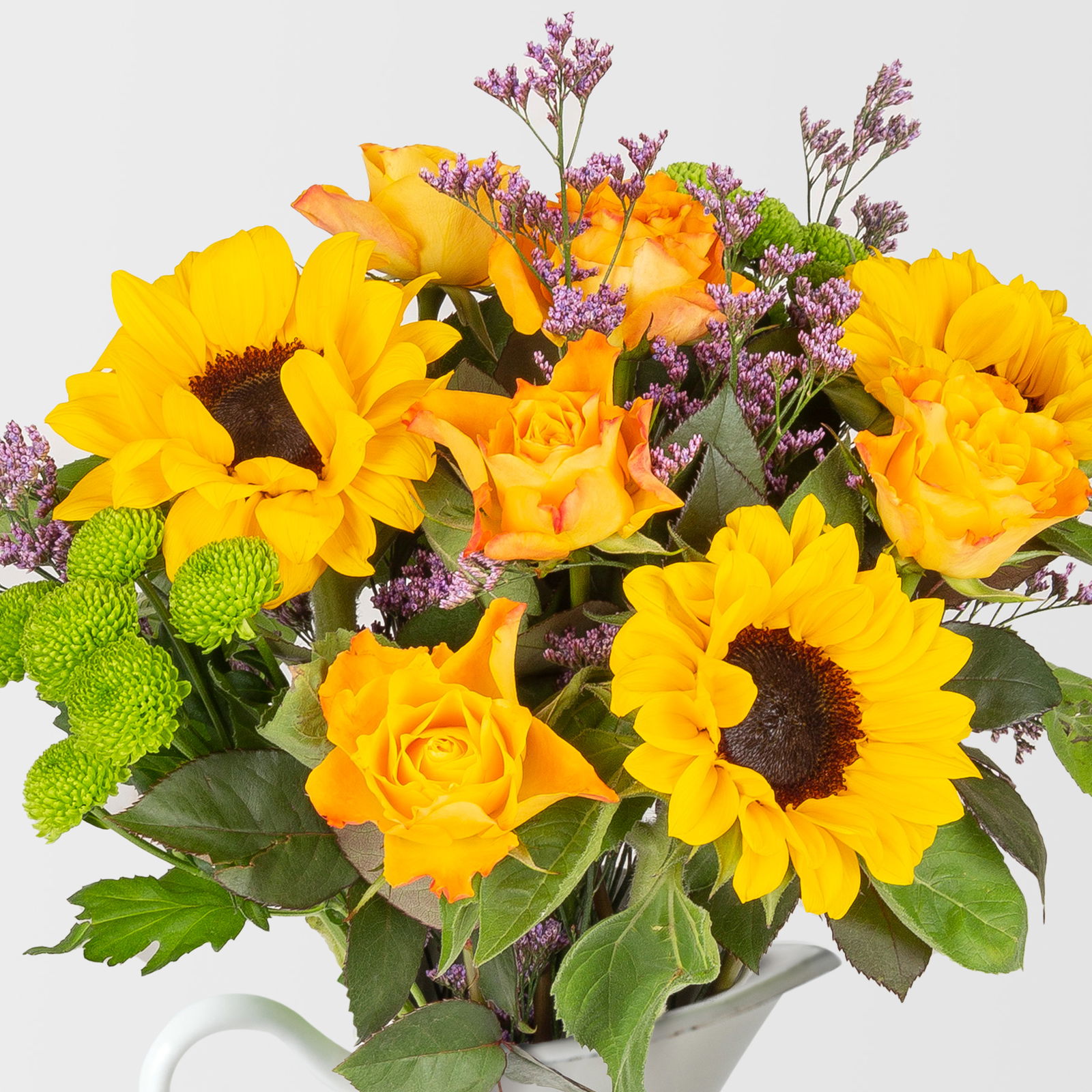 Gelber Schnittblumen-Mix mit Sonnenblumen, Rosen & Chrysanthemen