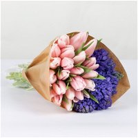 Gemischter Blumenbund 'Frühlingszeit', rosa-blau, inkl. gratis Grußkarte