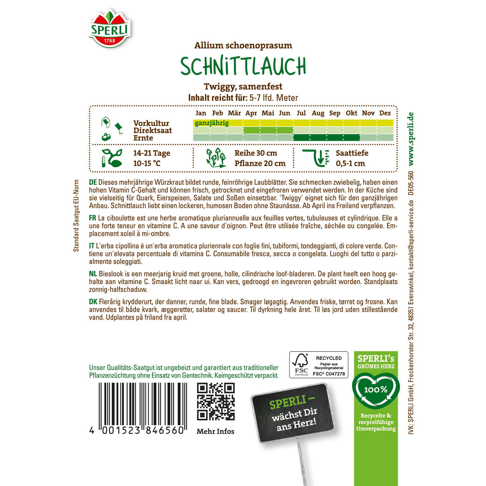 Sperli Saatgut Schnittlauch 'Twiggy', grün