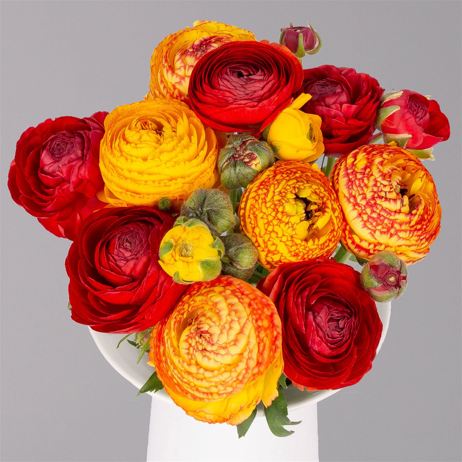 Blumenbund mit Ranunkeln, 10er-Bund, rot & orange, inkl. gratis Grußkarte